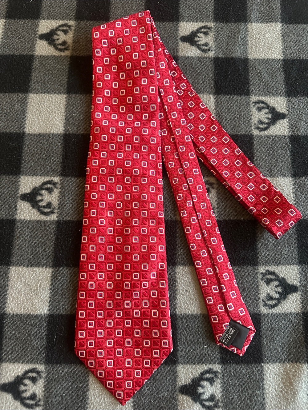 Balmain Red Geometric Pattern Silk Tie
